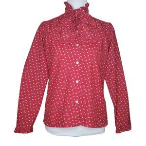Vintage Lucky Winner Equestrian 1970s Blouse Size Small / Medium Ruffle Collar